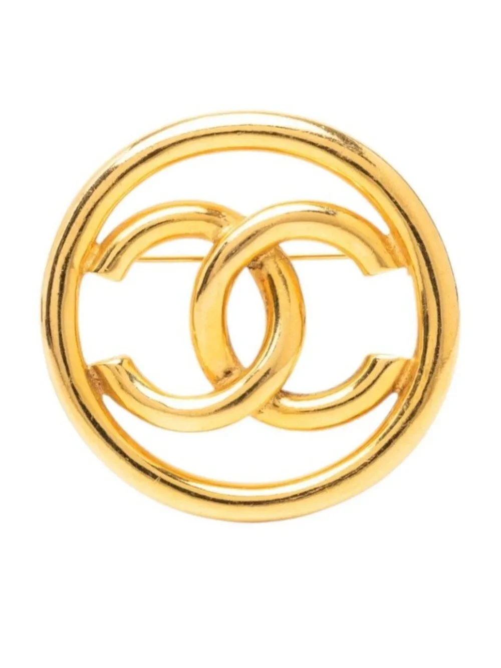 Chanel CC Logo Vintage Round Brooch 93 Gold Plated